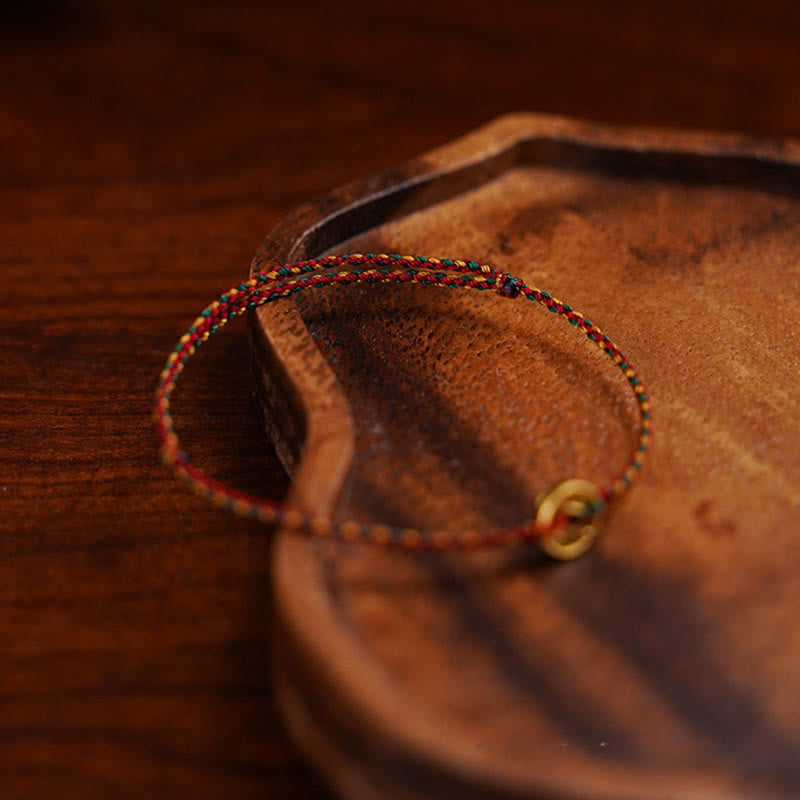 Pulsera tobillera ajustable con dije de monedas de cobre hechas a mano con Buddha Stones y cordón trenzado. - image 5