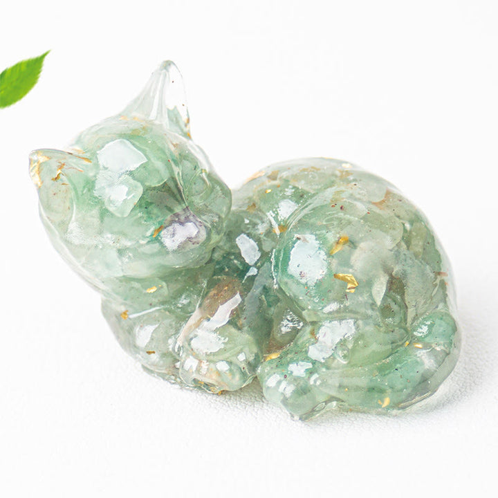 Buddha Stones, fragmento de cristal, resina epoxi, decoración pequeña con forma de gato.  - Aventurina verde (32*43*53 mm) - image 15