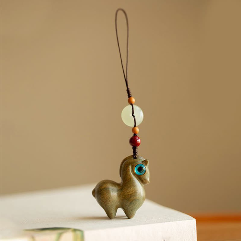 Buddha Stones Año del Caballo Hoja pequeña Sándalo rojo Sándalo verde Madera de ébano Llavero de calma - Sándalo verde - Cuerda normal - image 11