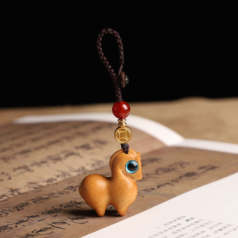 Buddha Stones Año del Caballo Hoja pequeña Sándalo rojo Llavero Calmante Decoración para teléfono - Sándalo - Llavero - image 5