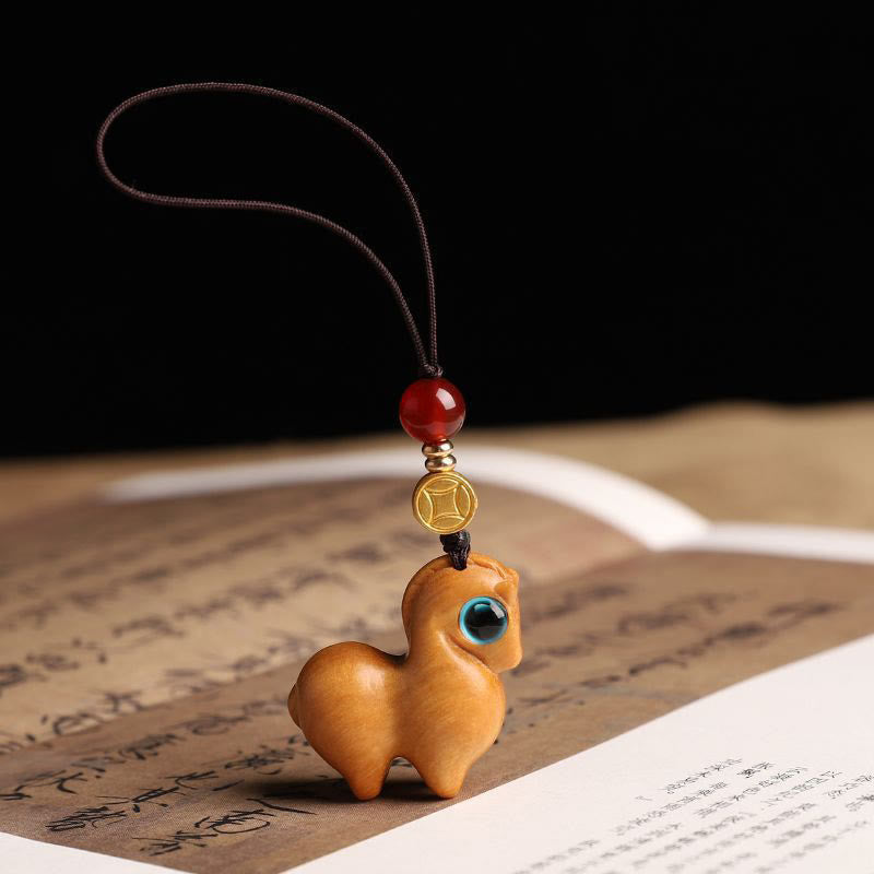 Buddha Stones Año del Caballo Hoja pequeña Sándalo rojo Llavero Calmante Decoración para teléfono - Sándalo - Decoración colgante para teléfono - image 7