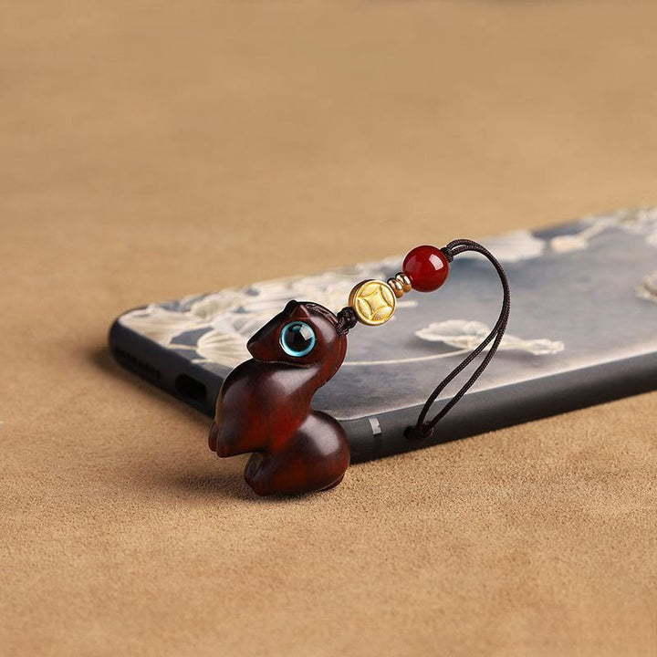 Buddha Stones Año del Caballo Hoja pequeña Sándalo rojo Llavero Calmante Decoración para teléfono - image 3