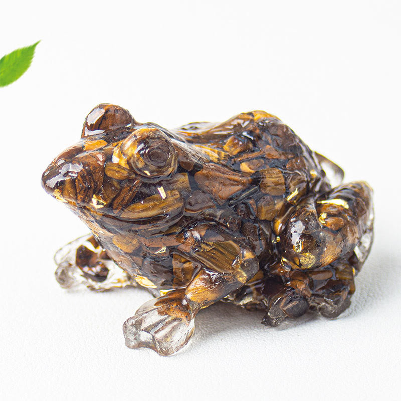 Estatua decorativa de rana pequeña con Buddha Stones, resina con gotas de cristal y pasión - Ojo de tigre (65*55*38 mm) - image 16