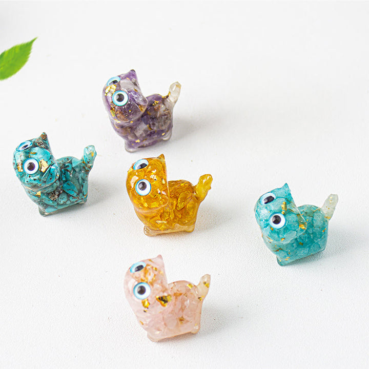 Buddha Stones Estatua decorativa de resina con forma de gato pequeño con goteo de cristal - image 30