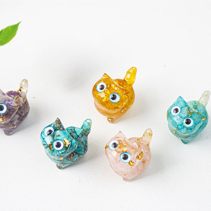 Buddha Stones Estatua decorativa de resina con forma de gato pequeño con goteo de cristal - image 29