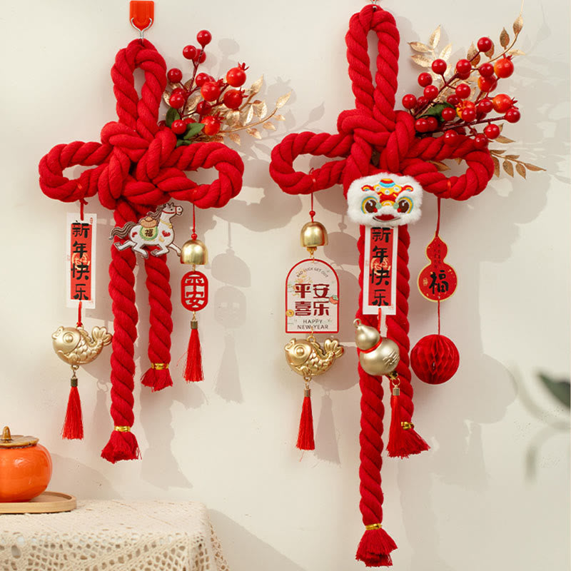 Buddha Stones Año del Caballo León Danzante Caracteres Fu Decoración de la Fortuna con Nudos Chinos - image 18