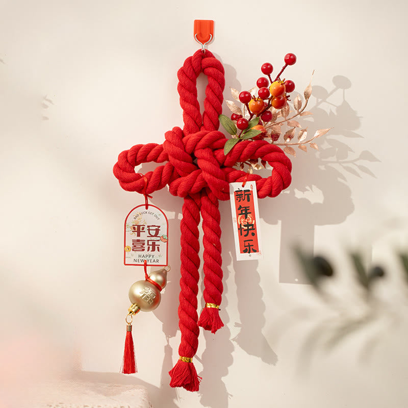 Buddha Stones Año del Caballo León Danzante Caracteres Fu Decoración de la Fortuna con Nudos Chinos - Calabaza de tamaño mediano 20 x 40 cm - image 6