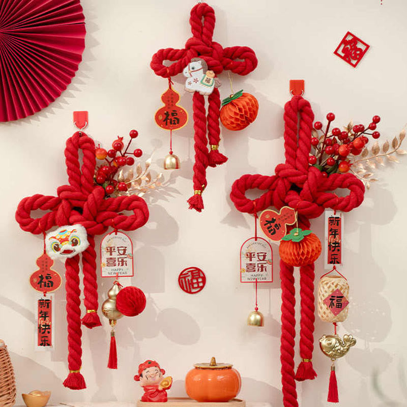 Buddha Stones Año del Caballo León Danzante Caracteres Fu Decoración de la Fortuna con Nudos Chinos - image 0