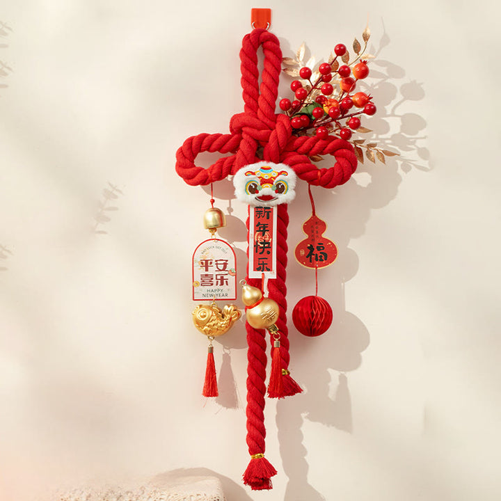 Buddha Stones Año del Caballo León Danzante Caracteres Fu Decoración de la Fortuna con Nudos Chinos - Calabaza León Danzante, tamaño grande (23 x 55 cm) - image 16