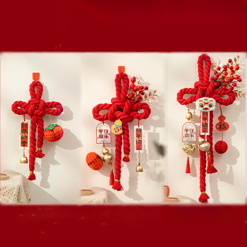 Buddha Stones Año del Caballo León Danzante Caracteres Fu Decoración de la Fortuna con Nudos Chinos - image 21