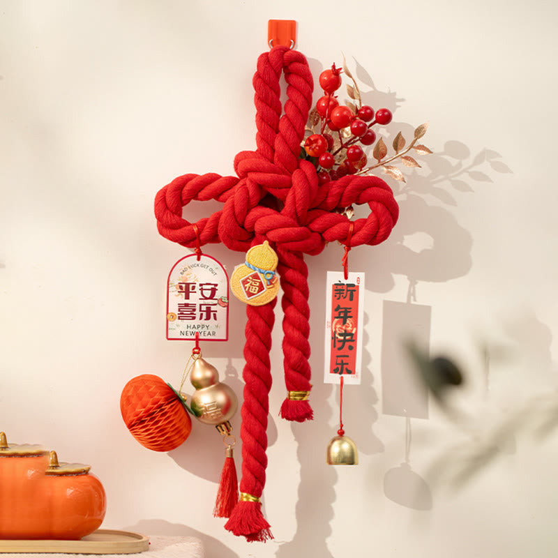 Buddha Stones Año del Caballo León Danzante Caracteres Fu Decoración de la Fortuna con Nudos Chinos - Calabaza bordada, tamaño mediano (20 x 40 cm) - image 9