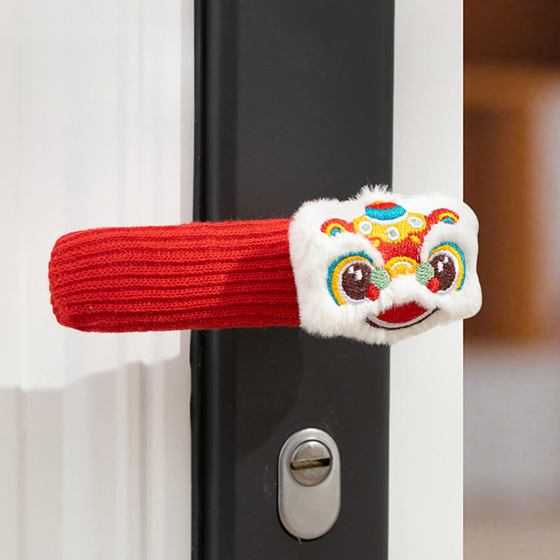 Buddha Stones Año del Caballo León Danzante Personaje Fu Manija de Puerta Decoración de Bendición - León danzante y calabaza de 2 piezas, 16 x 30 cm - image 1
