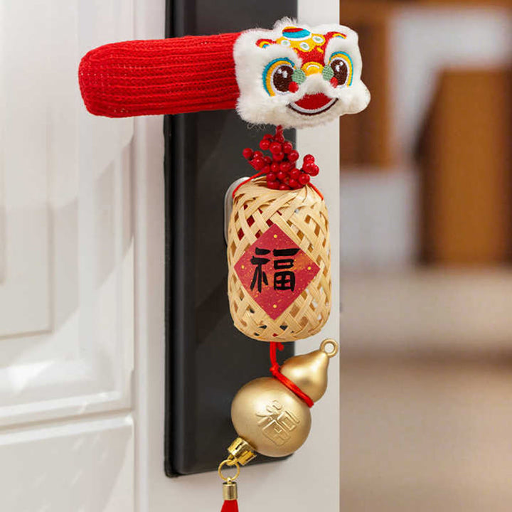 Buddha Stones Año del Caballo León Danzante Personaje Fu Manija de Puerta Decoración de Bendición - León danzante y calabaza de 2 piezas, 16 x 20 cm - image 4