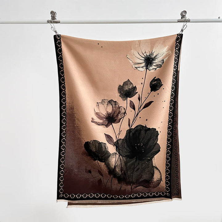 Bufanda/chal suave con estampado de hojas y flores de loto, pintado con tinta y Buddha Stones para invierno - image 20