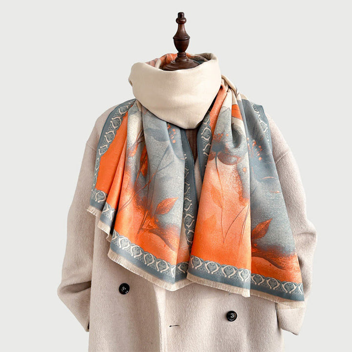 Bufanda/chal suave con estampado de hojas y flores de loto, pintado con tinta y Buddha Stones para invierno - image 2