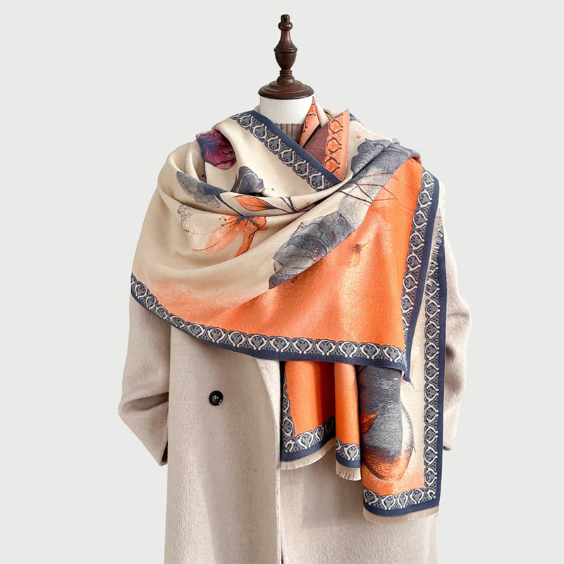 Bufanda/chal suave con estampado de hojas y flores de loto, pintado con tinta y Buddha Stones para invierno - image 10