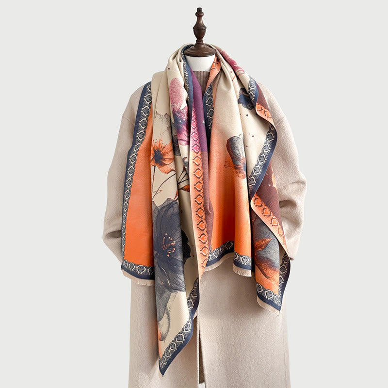 Bufanda/chal suave con estampado de hojas y flores de loto, pintado con tinta y Buddha Stones para invierno - image 9