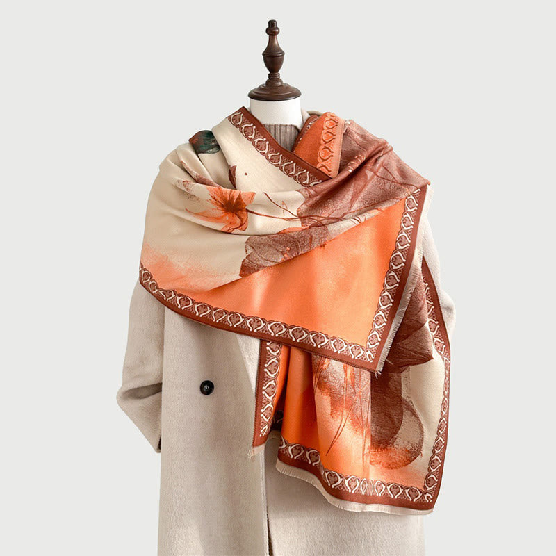 Bufanda/chal suave con estampado de hojas y flores de loto, pintado con tinta y Buddha Stones para invierno - image 13