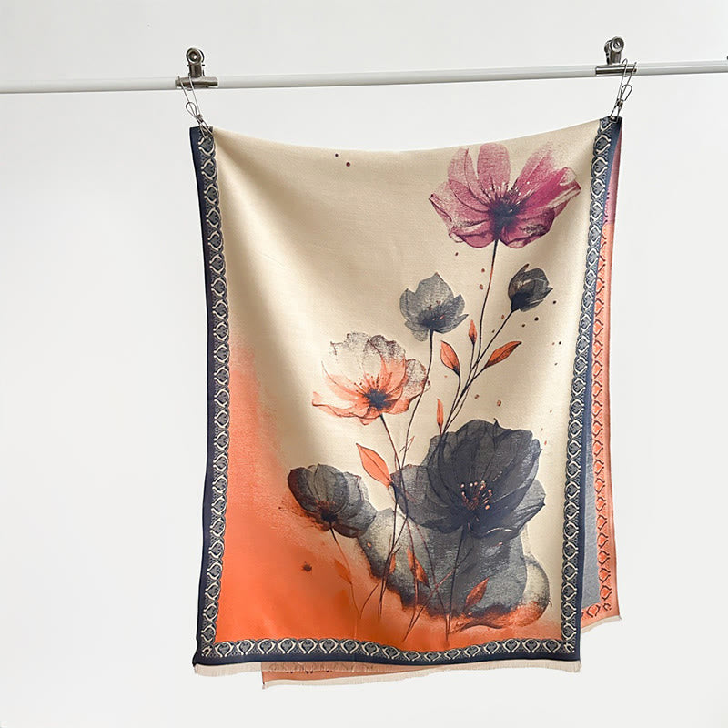 Bufanda/chal suave con estampado de hojas y flores de loto, pintado con tinta y Buddha Stones para invierno - image 11