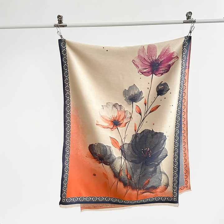 Bufanda/chal suave con estampado de hojas y flores de loto, pintado con tinta y Buddha Stones para invierno - image 11