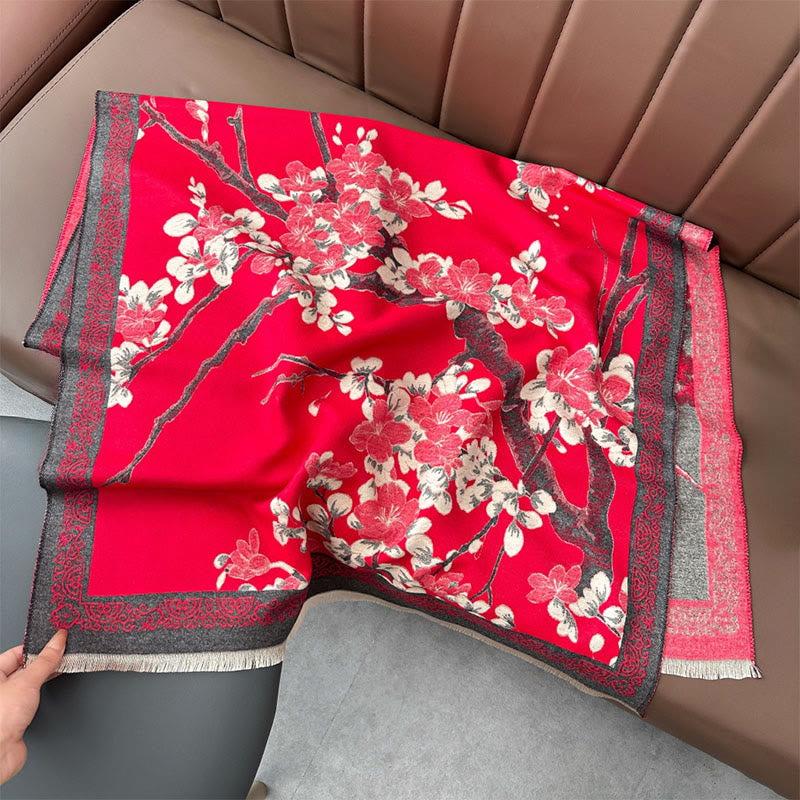 Bufanda/chal suave con estampado de ramas y flores de durazno otoñales con Buddha Stones - image 1