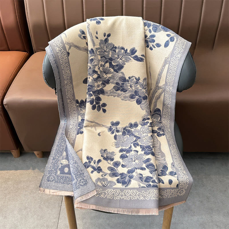 Bufanda/chal suave con estampado de ramas y flores de durazno otoñales con Buddha Stones - image 12