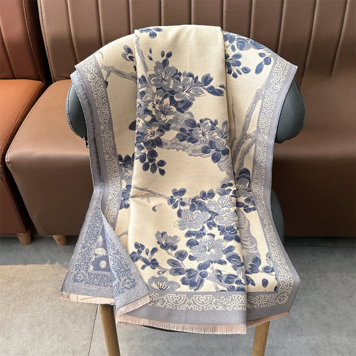 Bufanda/chal suave con estampado de ramas y flores de durazno otoñales con Buddha Stones - image 12