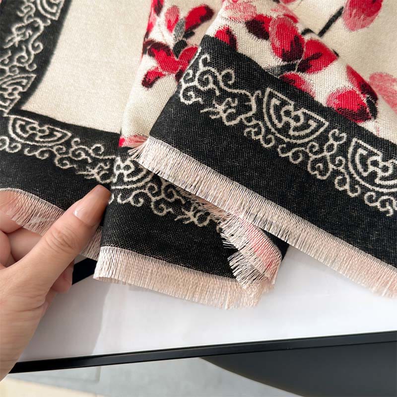 Bufanda/chal suave con estampado de ramas y flores de durazno otoñales con Buddha Stones - image 6