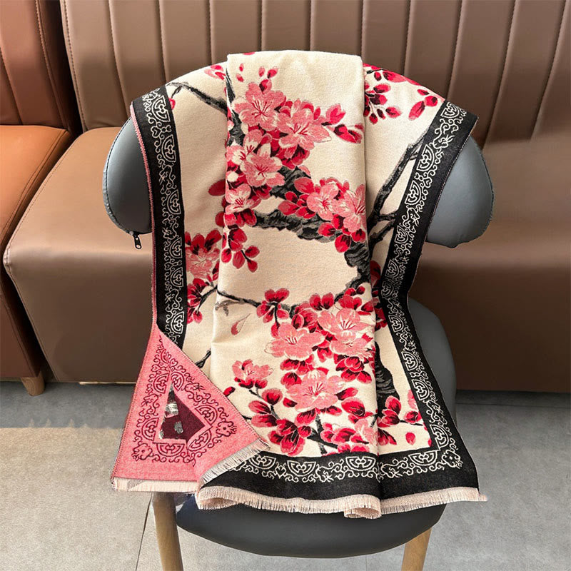 Bufanda/chal suave con estampado de ramas y flores de durazno otoñales con Buddha Stones - image 5