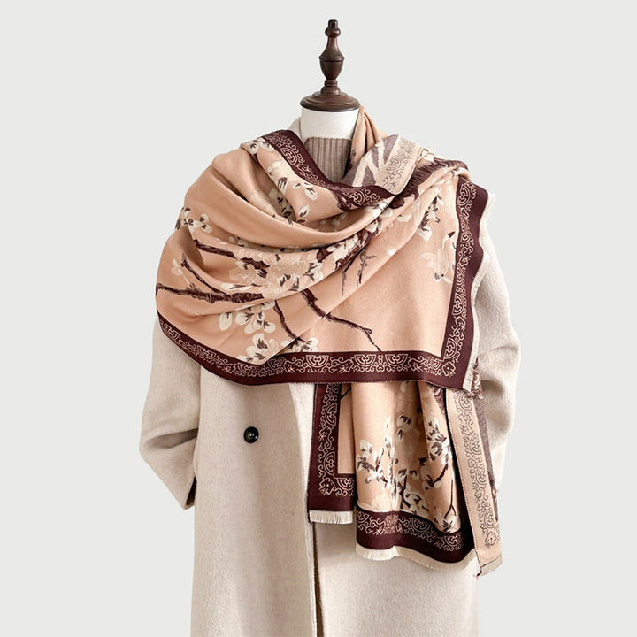 Bufanda/chal suave con estampado de ramas y flores de durazno otoñales con Buddha Stones - image 14