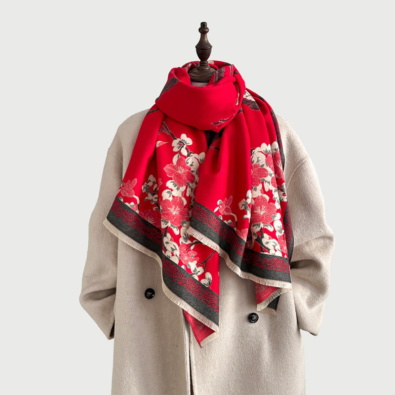 Bufanda/chal suave con estampado de ramas y flores de durazno otoñales con Buddha Stones - image 2