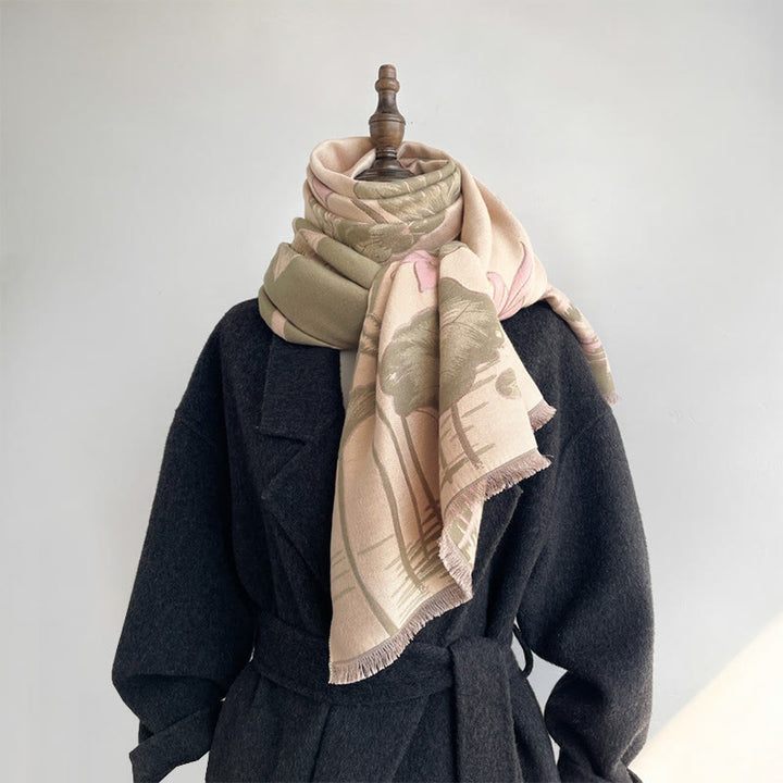 Bufanda/chal acogedor con estampado de Buddha Stones, loto, peces koi y libélulas otoñales - image 14