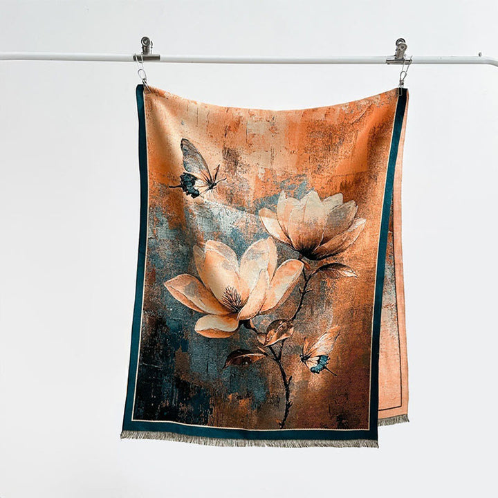 Bufanda/chal suave con estampado de mariposas y magnolias de invierno con Buddha Stones - image 1
