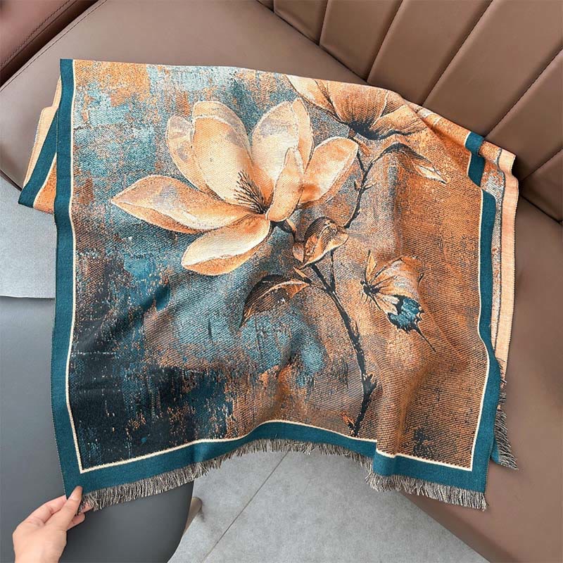 Bufanda/chal suave con estampado de mariposas y magnolias de invierno con Buddha Stones - image 2