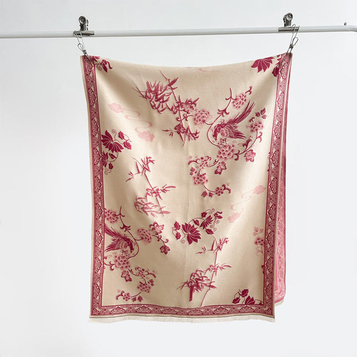 Bufanda/chal suave con estampado de Buddha Stones, pájaros de invierno, hojas de bambú y enredaderas. - image 22