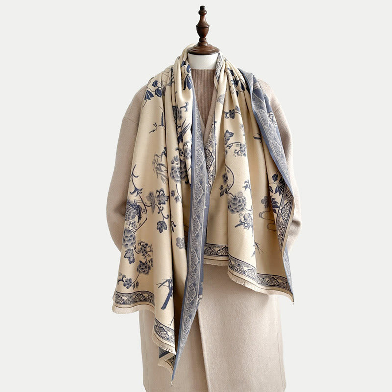 Bufanda/chal suave con estampado de Buddha Stones, pájaros de invierno, hojas de bambú y enredaderas. - image 20