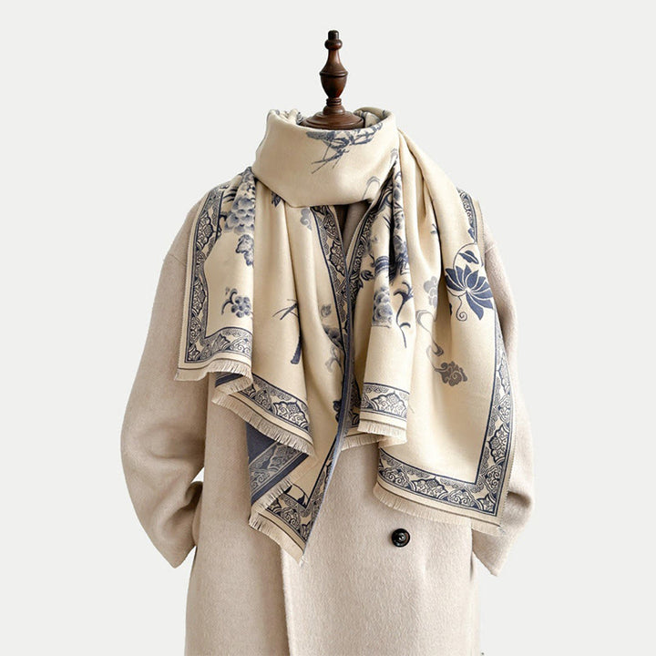 Bufanda/chal suave con estampado de Buddha Stones, pájaros de invierno, hojas de bambú y enredaderas. - image 19