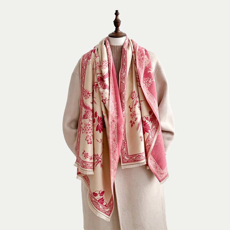 Bufanda/chal suave con estampado de Buddha Stones, pájaros de invierno, hojas de bambú y enredaderas. - image 23