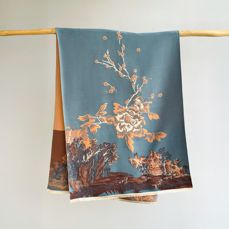 Bufanda/chal acogedor con estampado de Buddha Stones otoñales, árboles y pabellón - Celeste - 180 x 65 cm - image 9