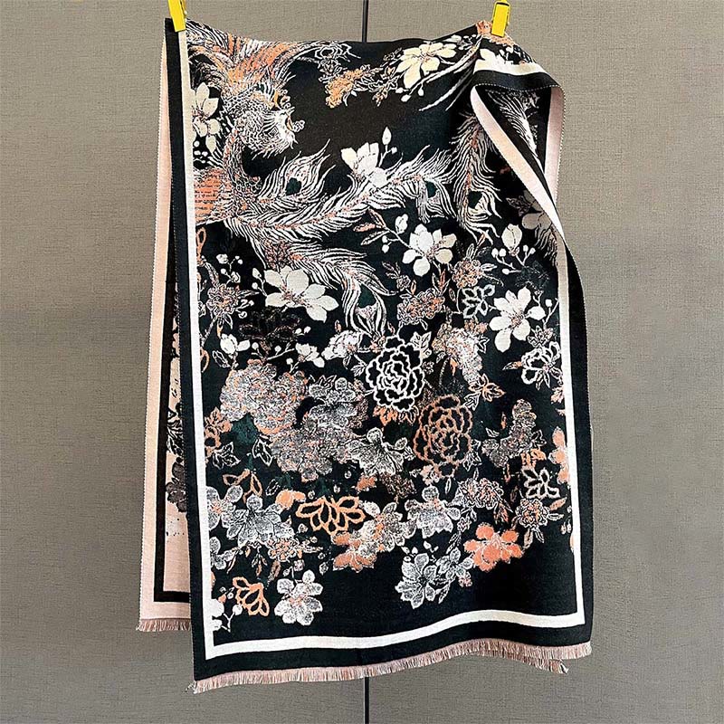 Bufanda/chal suave con estampado de flores y fénix otoñales con Buddha Stones - image 1