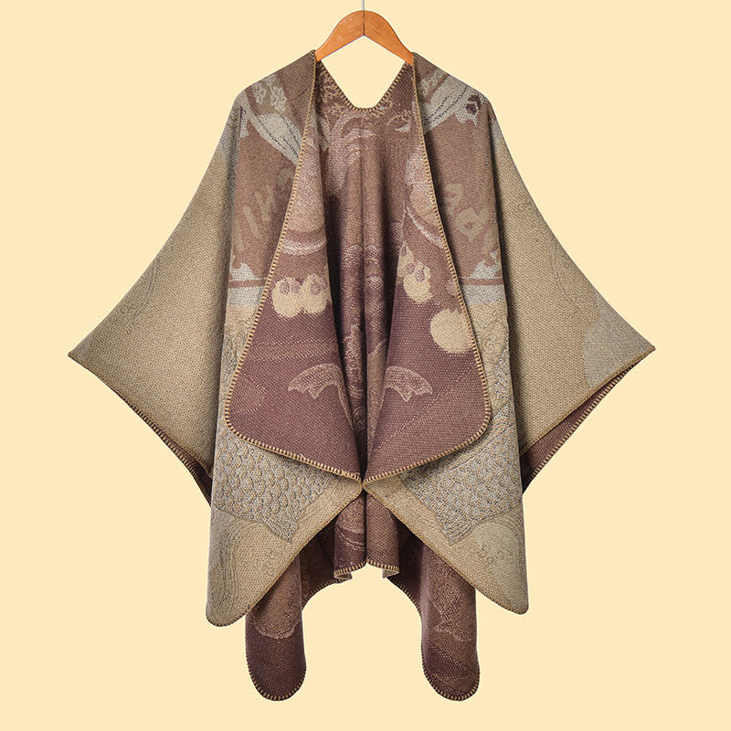 Bufanda/chal cálido y acogedor con estampado de olas y peces koi de invierno con Buddha Stones - Broncearse - 130*150 cm - image 12