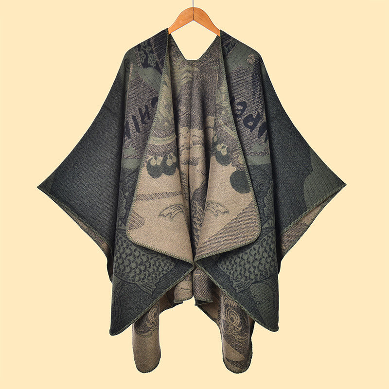 Bufanda/chal cálido y acogedor con estampado de olas y peces koi de invierno con Buddha Stones - Gris oscuro - 130*150 cm - image 14