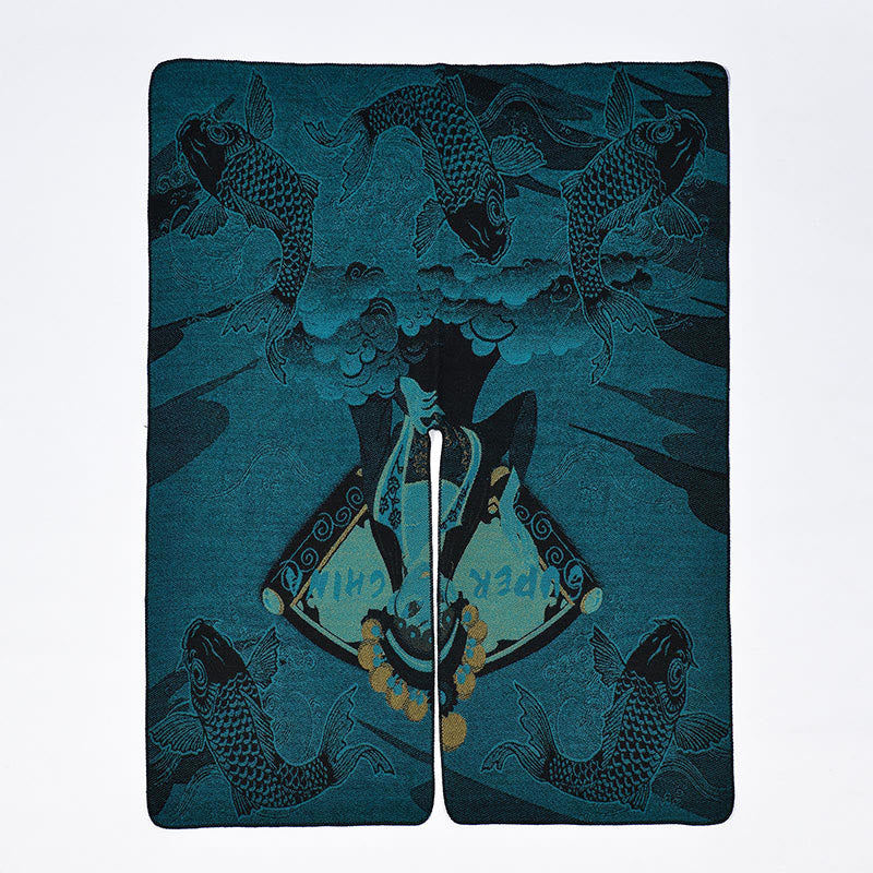 Bufanda/chal cálido y acogedor con estampado de olas y peces koi de invierno con Buddha Stones - image 11