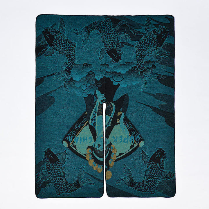 Bufanda/chal cálido y acogedor con estampado de olas y peces koi de invierno con Buddha Stones - image 11