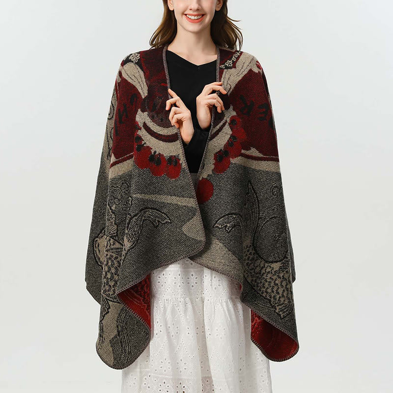 Bufanda/chal cálido y acogedor con estampado de olas y peces koi de invierno con Buddha Stones - image 5