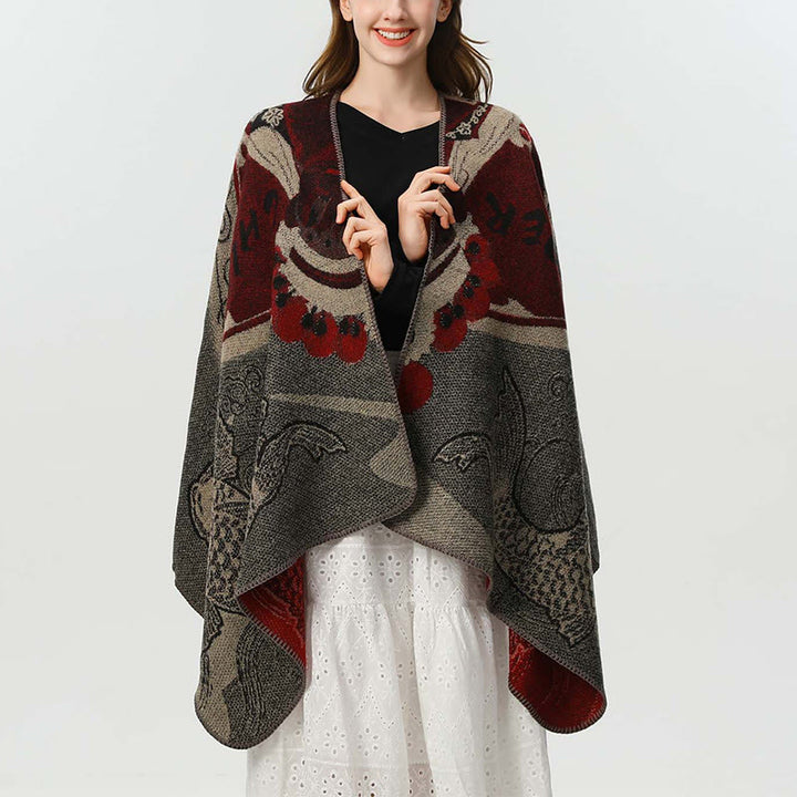 Bufanda/chal cálido y acogedor con estampado de olas y peces koi de invierno con Buddha Stones - image 5