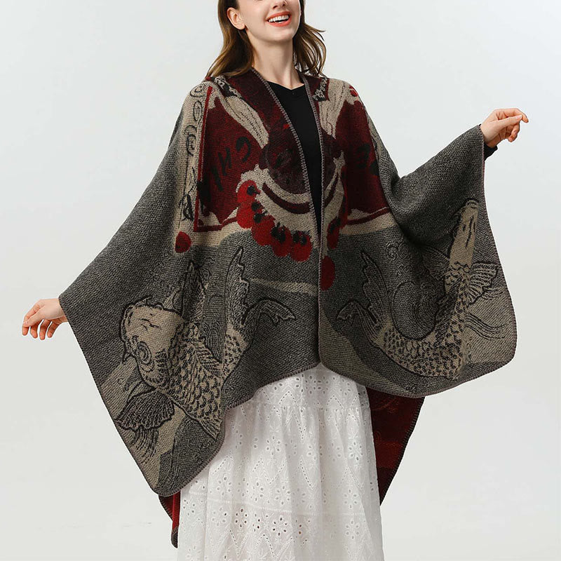 Bufanda/chal cálido y acogedor con estampado de olas y peces koi de invierno con Buddha Stones - image 3