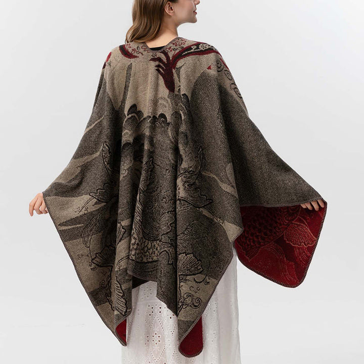 Bufanda/chal cálido y acogedor con estampado de olas y peces koi de invierno con Buddha Stones - image 4