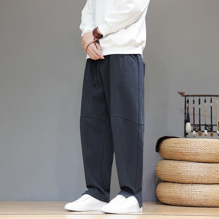 Pantalones de lino y algodón para hombre, de color liso, con forro polar y estampado de Buddha Stones, con bolsillos. - image 1