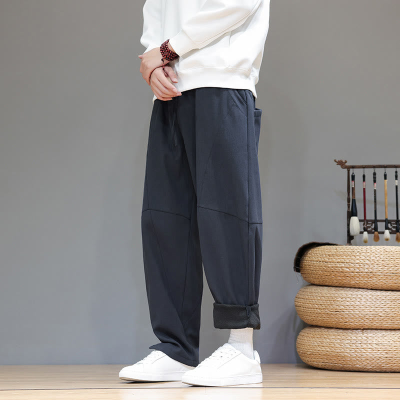 Pantalones de lino y algodón para hombre, de color liso, con forro polar y estampado de Buddha Stones, con bolsillos. - image 2